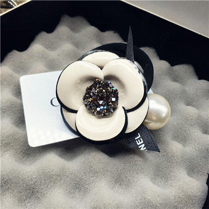 Camellia rhinestone pearl hair ornament