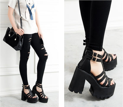 Fish mouth high heel thick heel sandals