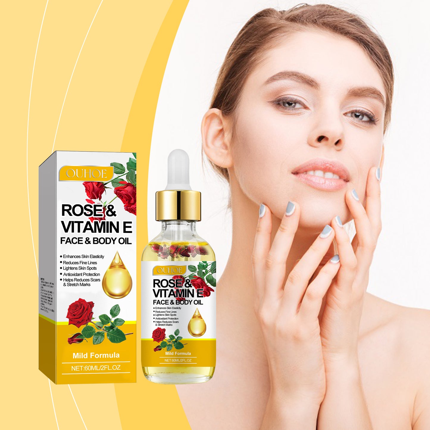 OUHOE Rose Vitamin E Essential Oil Moisturizes And Brightening Face To Improve Skin Elasticity And Radiance