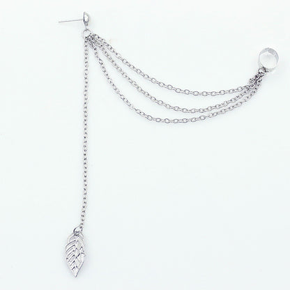 Metal leaf leaf tassel earrings ear clip jewelry women