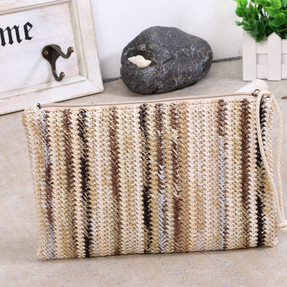 Ladies Striped Straw Clutch
