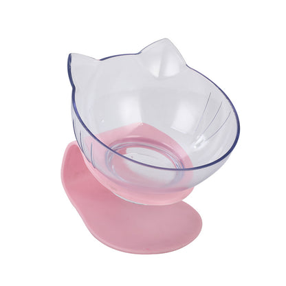 New Inclined Cat Food Bowl Cat Ear Oblique Mouth Transparent Single Pet Bowl