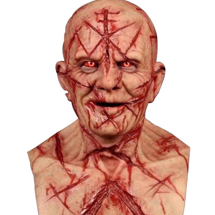 Horror Headgear Bald Old Man Blood Scar Mask Party Props