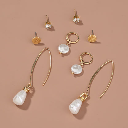 Simple And Versatile Earrings Set Diamond Pearl Earrings Drop Earrings Multi-style Earrings