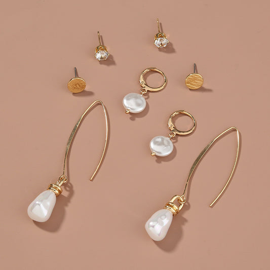 Simple And Versatile Earrings Set Diamond Pearl Earrings Drop Earrings Multi-style Earrings
