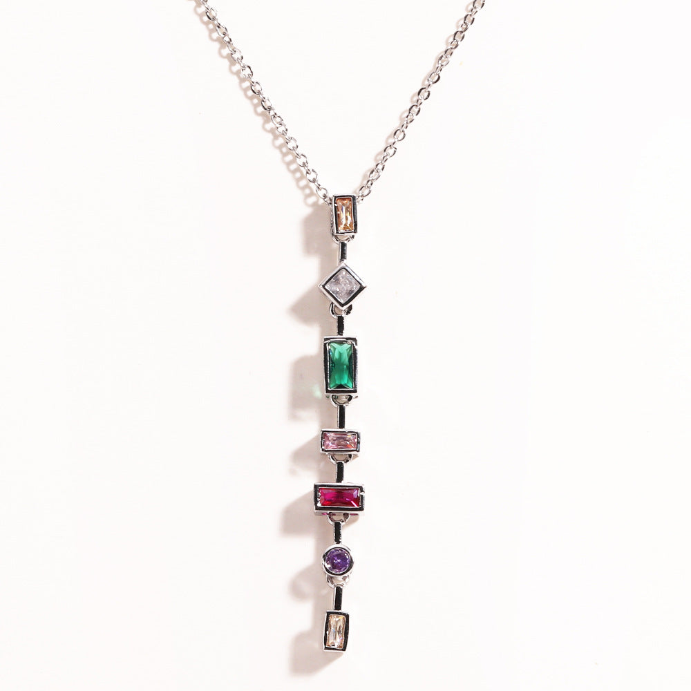 Square Colored Diamond Pendant Necklace For Women