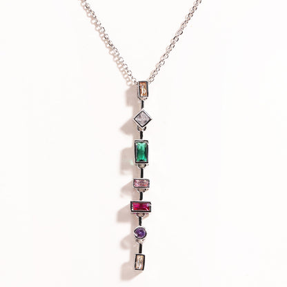 Square Colored Diamond Pendant Necklace For Women