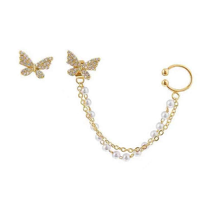 Explosive Pearl Chain Tassel Earrings Ear Bone Clip