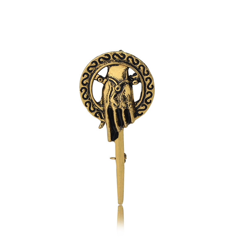 Power Game King Scepter Hand BROOCH BADGE Commemorative