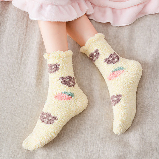 Female middle tube love Japanese cute dots home warmth month sleep socks