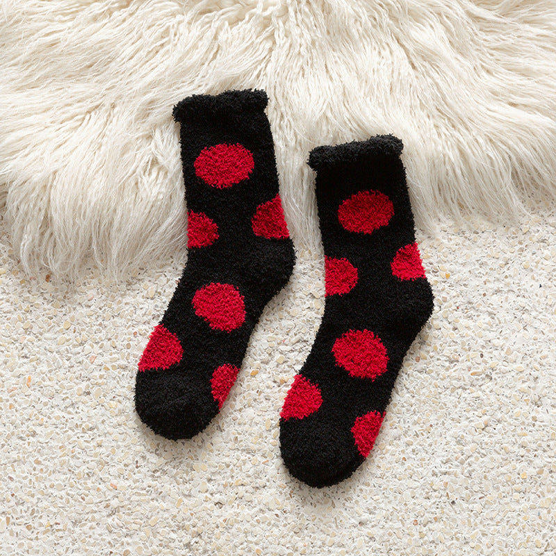 Female middle tube love Japanese cute dots home warmth month sleep socks