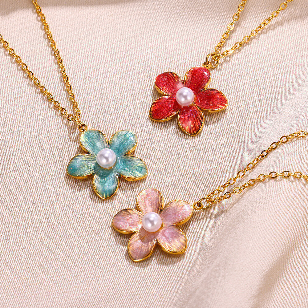 Colorful Oil Necklace Flower Pendant Necklace For Women