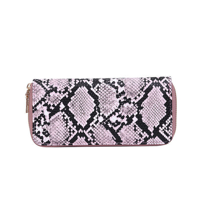 Snake print zipper clutch