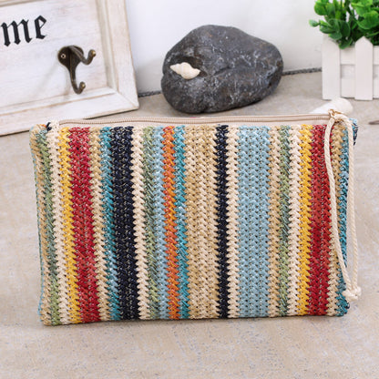 Ladies Striped Straw Clutch