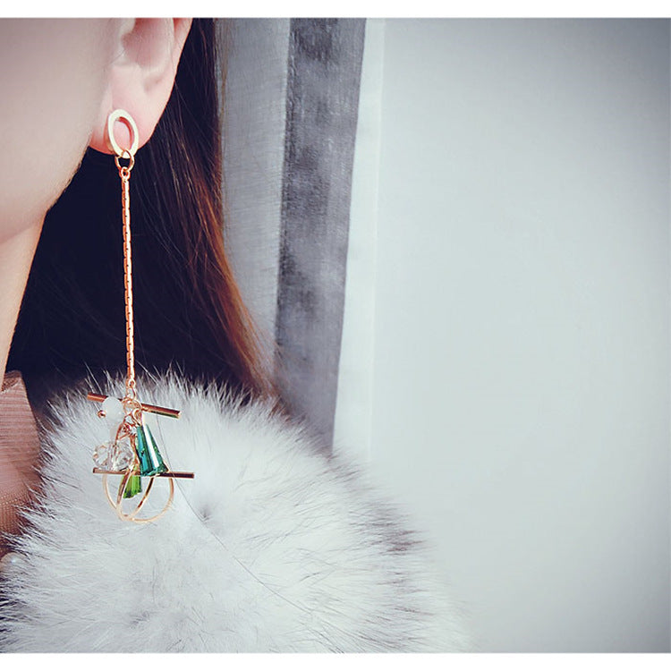 Asymmetrical earrings wild long earrings personalized crystal tassel earrings
