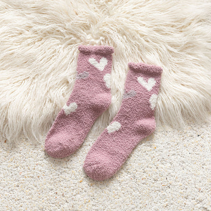 Female middle tube love Japanese cute dots home warmth month sleep socks