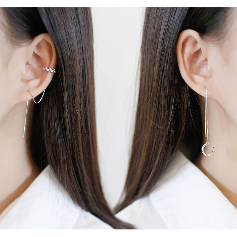 Flash Diamond Wave Ear Clip Box Chain Earrings