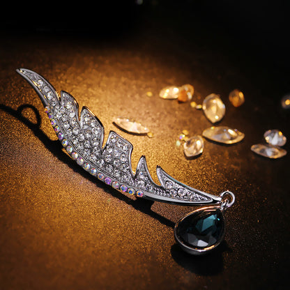 Full diamond feather brooch with rhinestone brooch