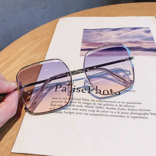 Rimless cut square sunglasses for women