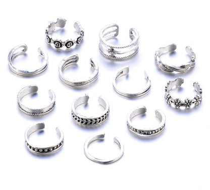 Women Lady Unique Adjustable Opening Finger Ring Retro Carved Toe Ring Foot Beach Foot Jewelry
