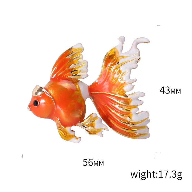 Alloy oil drop three-dimensional goldfish brooch