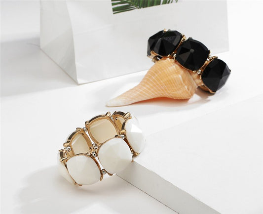 2 Colors Trendy Large Big Stretch Bead Geometric Stone Mosaic Bracelet Jewelry Accessories Bangles snap jewelry pulseras