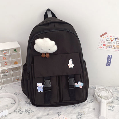 Solid Color Backpack High School College Student School Bag Backpack
