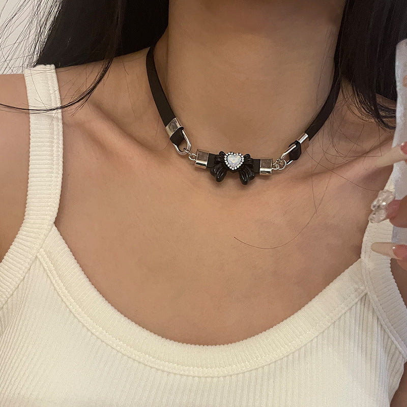 Love Heart Bow Tie Black Necklace Necklace