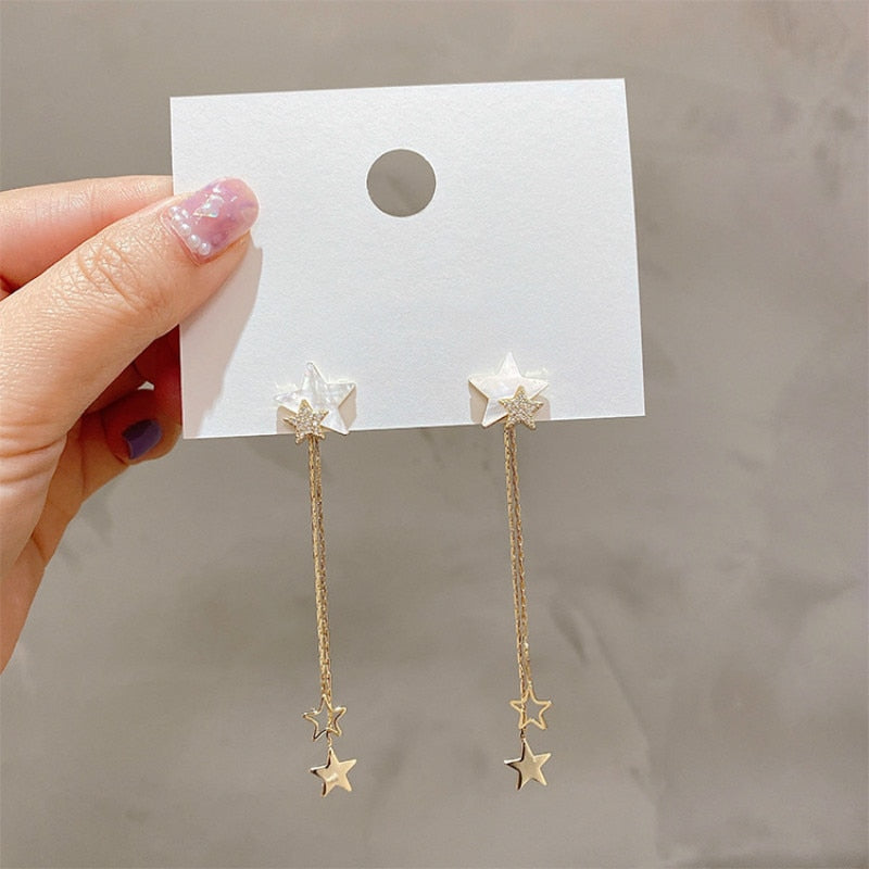 Silver Needle Star Tassel Earrings Long Earrings Fashion Personality Earrings