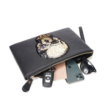Ghost Head Clutch Men's Fashion Leather Clutch