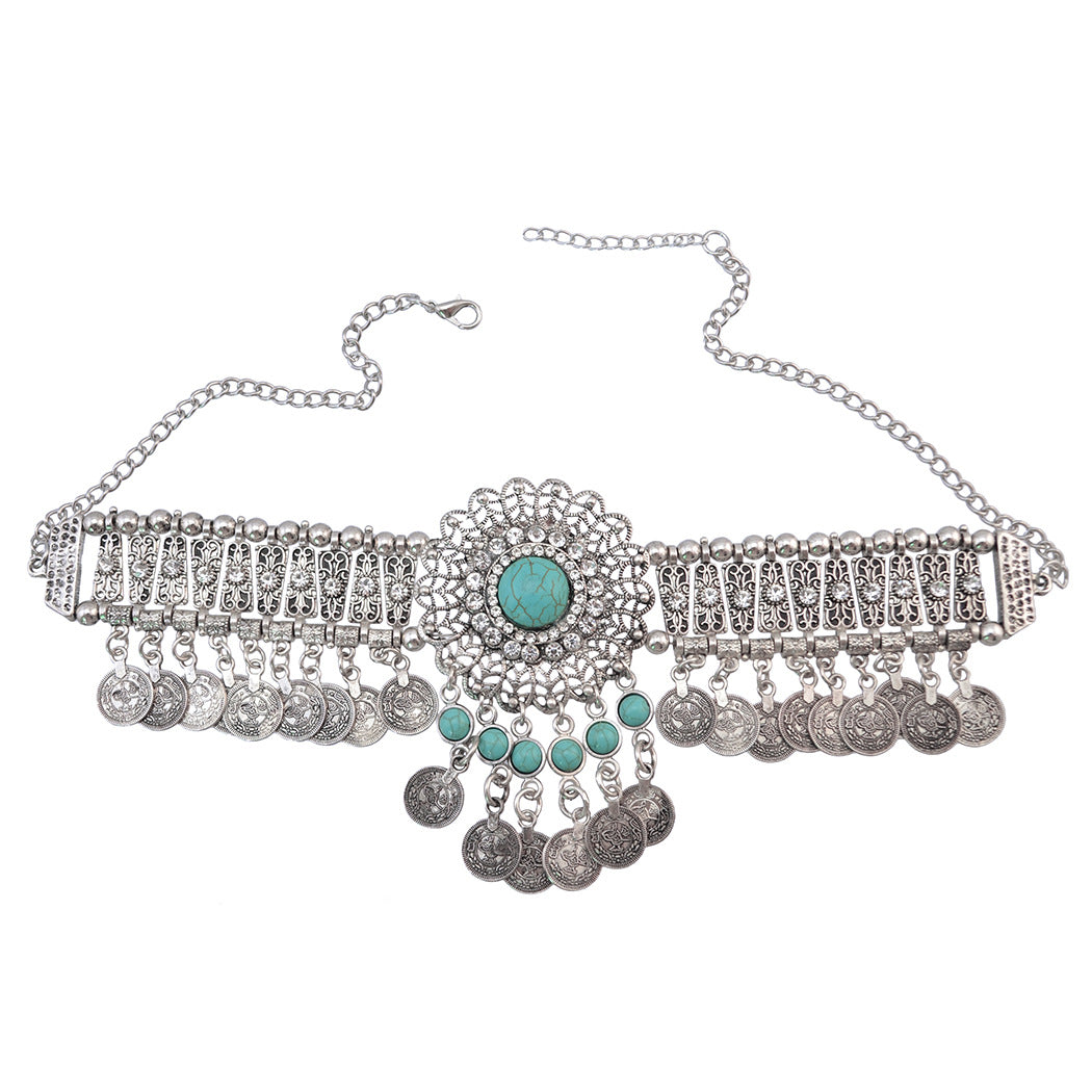 Street Style Coin Tassel Necklace Turquoise Necklace