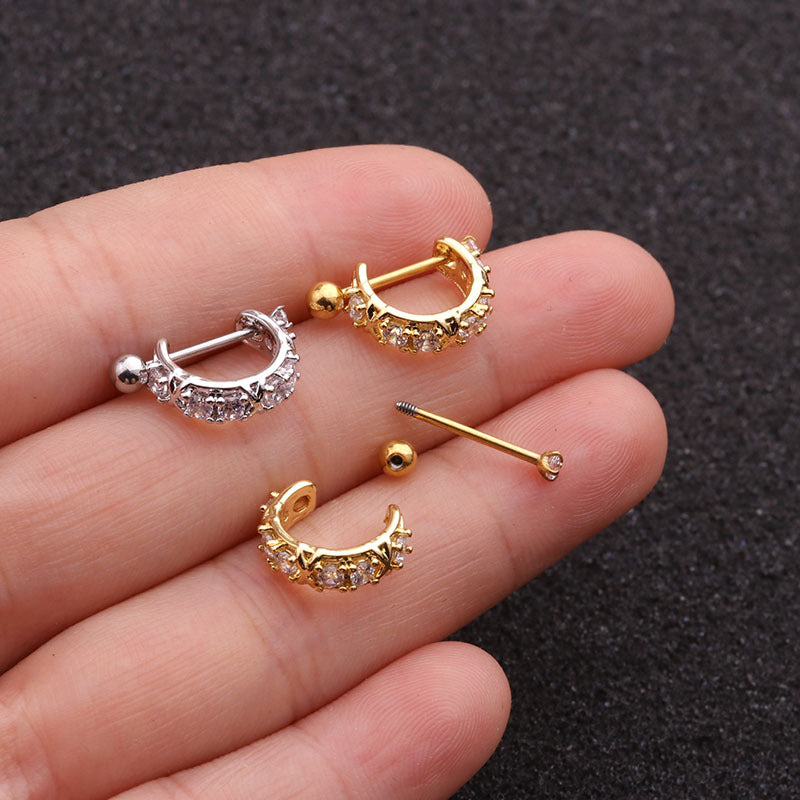 Stainless Steel Screw Earrings Micro-inlaid Ear Clip Zircon