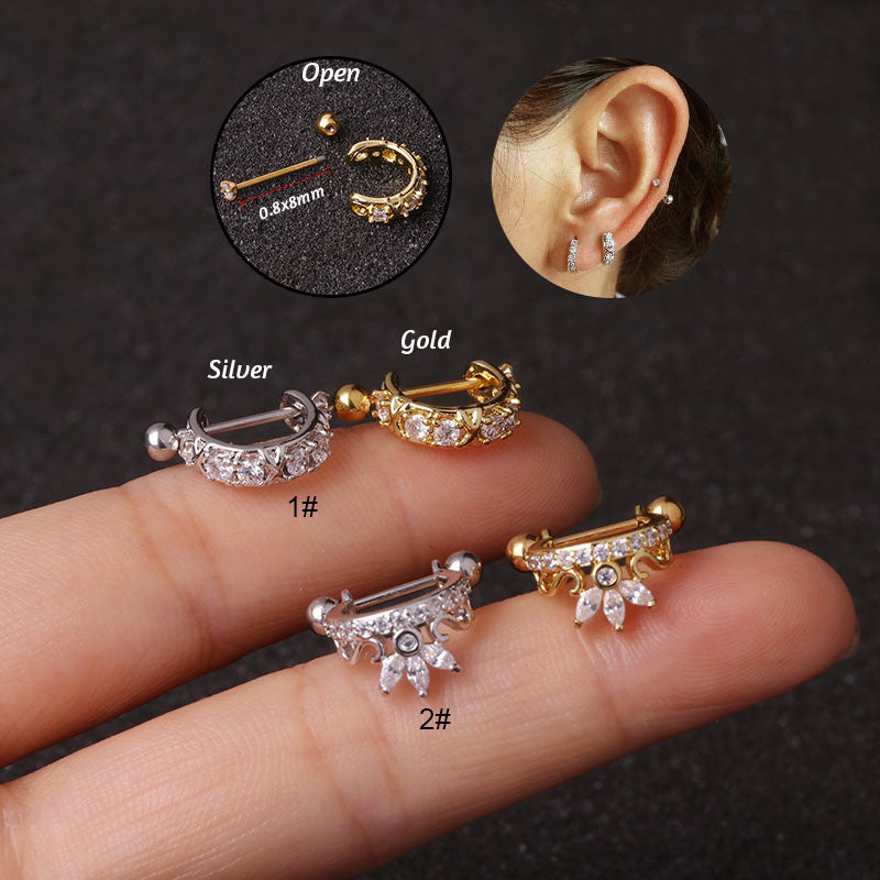 Stainless Steel Screw Earrings Micro-inlaid Ear Clip Zircon