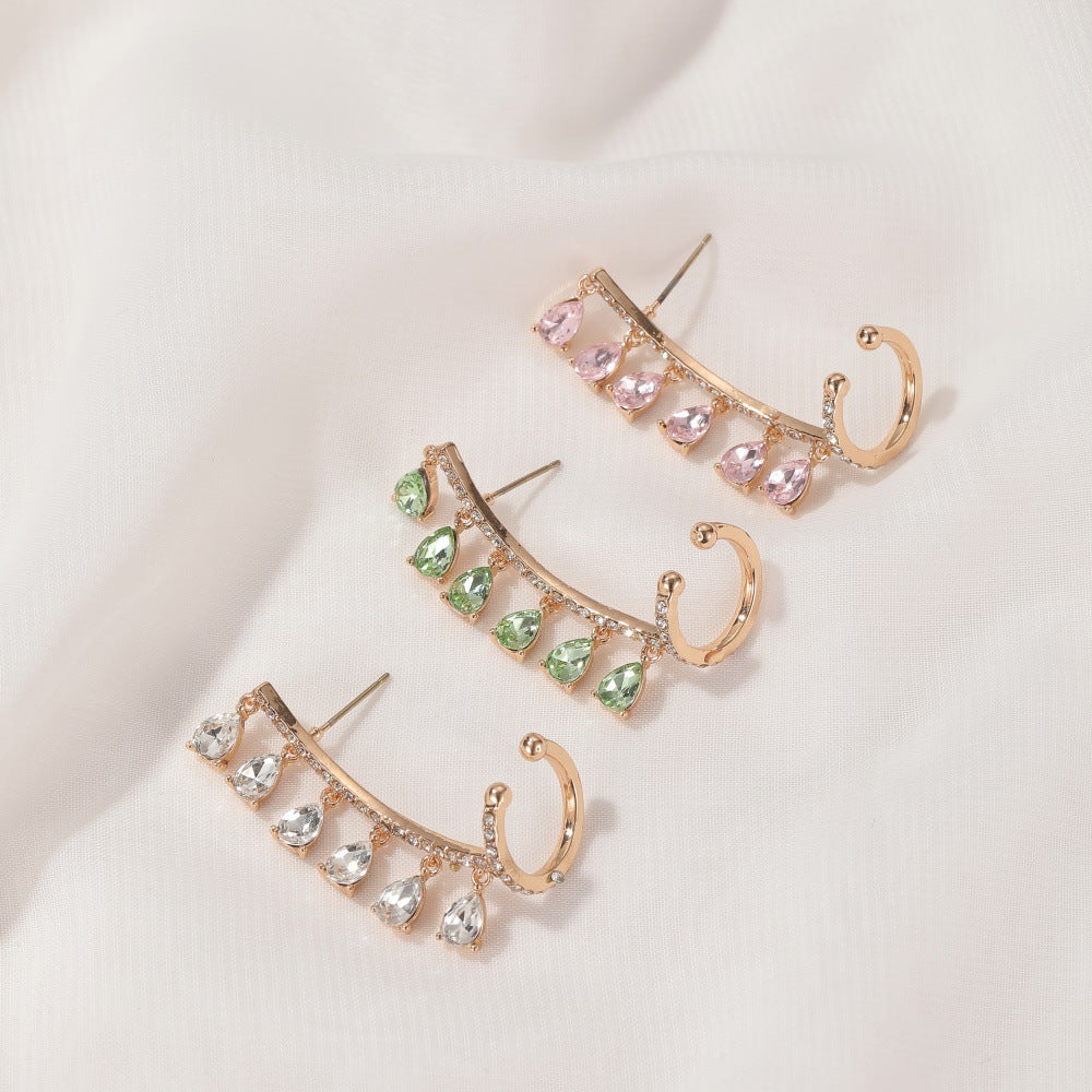 Crystal Ear Clip Drop Tassel Earrings Integrated Earrings