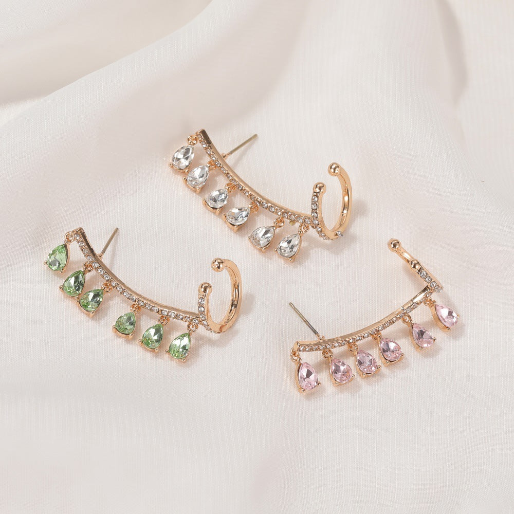 Crystal Ear Clip Drop Tassel Earrings Integrated Earrings