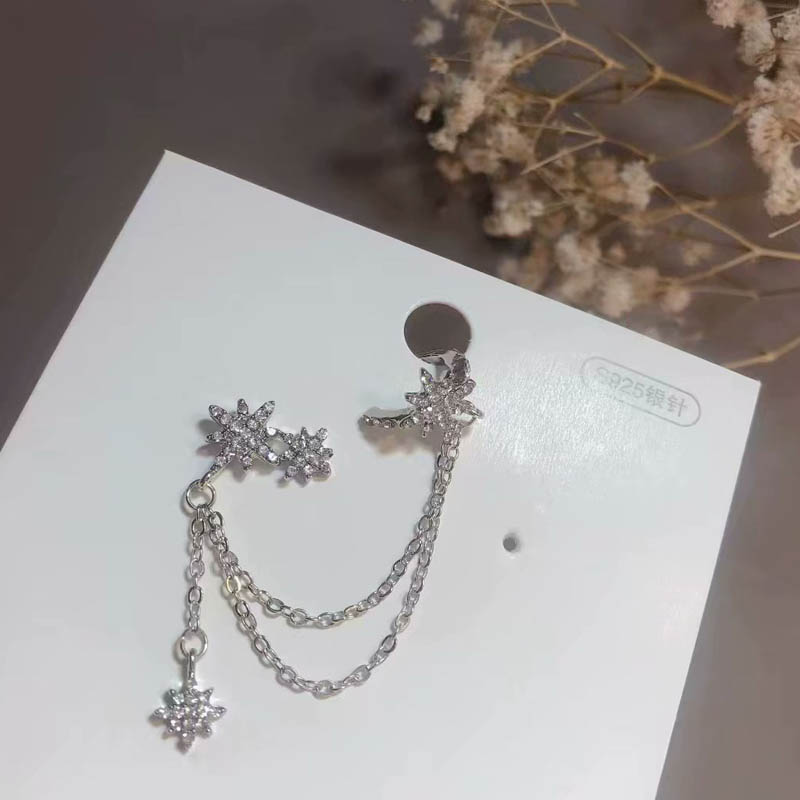 Eight-Pointed Star Earrings Tassel Integrated Ear Bone Clip