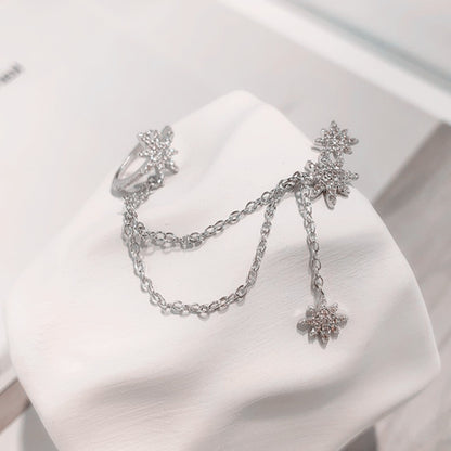 Eight-Pointed Star Earrings Tassel Integrated Ear Bone Clip