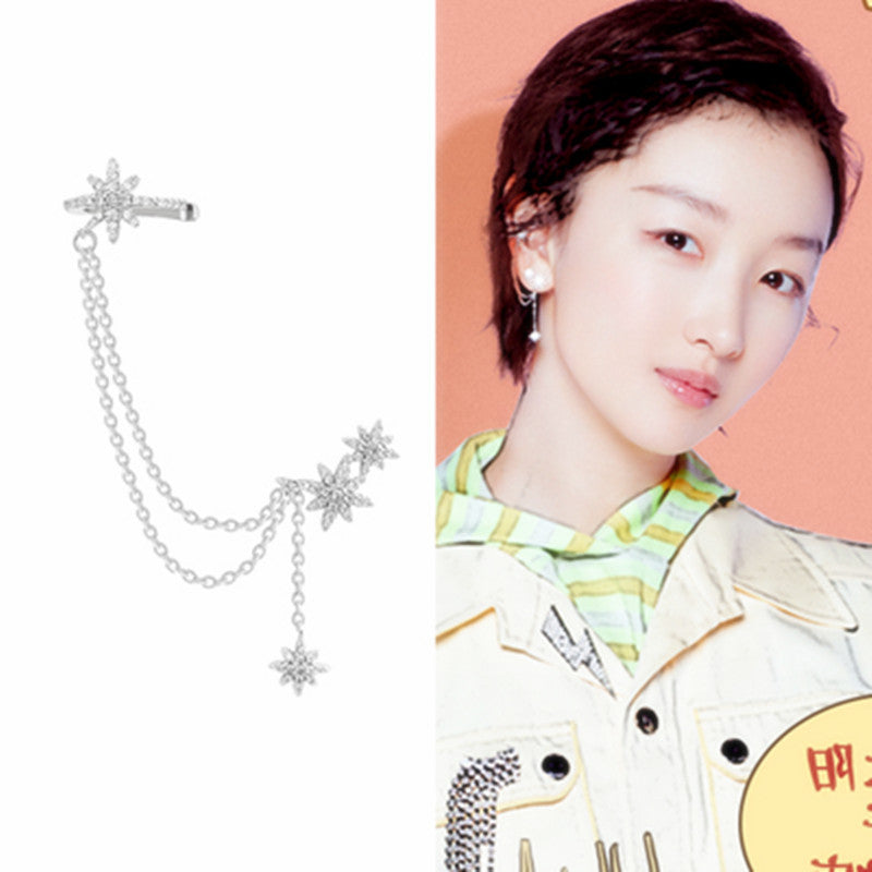 Eight-Pointed Star Earrings Tassel Integrated Ear Bone Clip