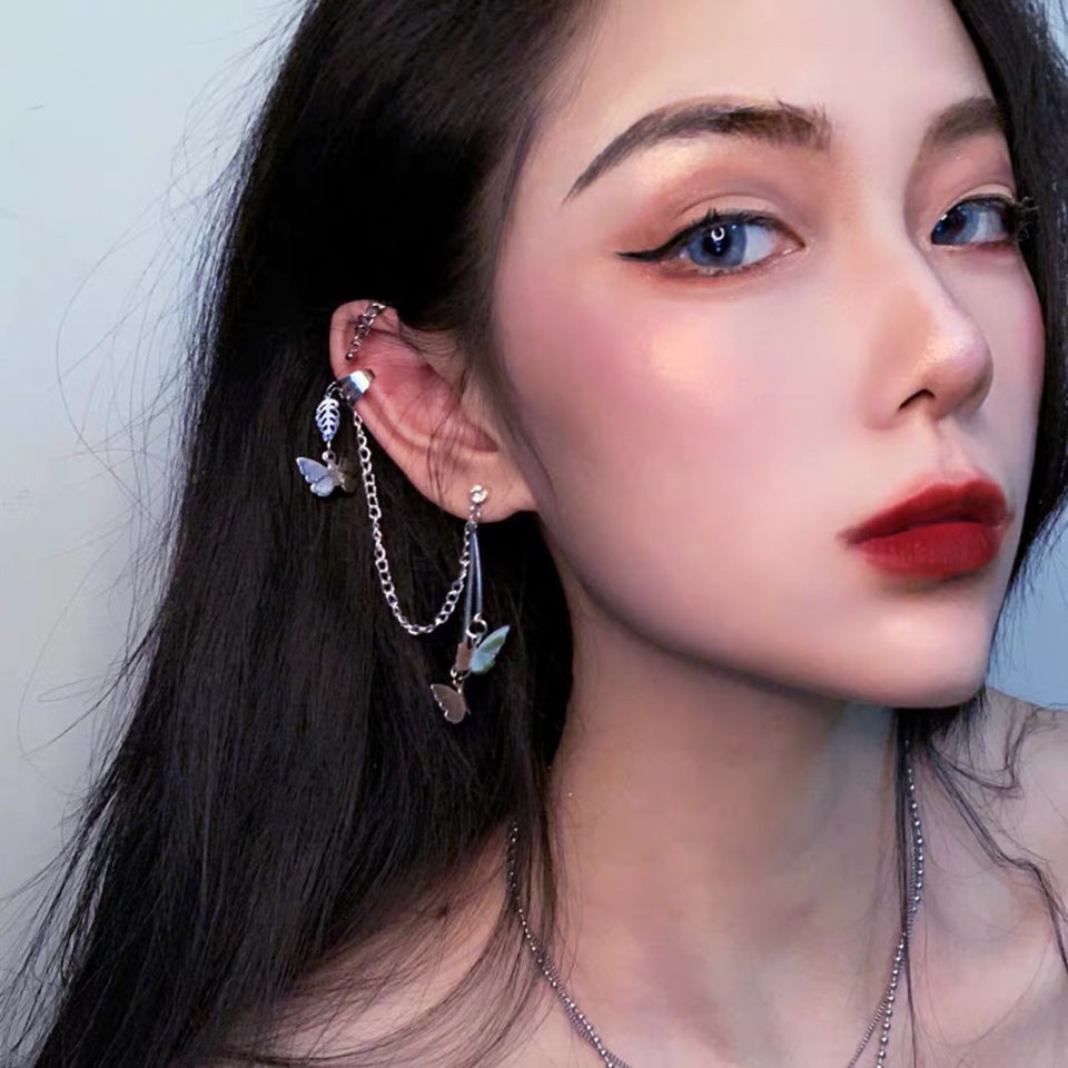 Butterfly Pendant Chain Tassel Earrings Ear Bone Clip