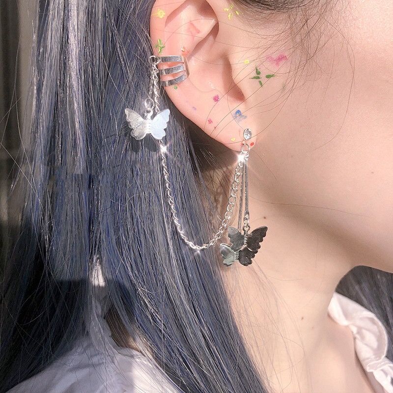 Butterfly Pendant Chain Tassel Earrings Ear Bone Clip