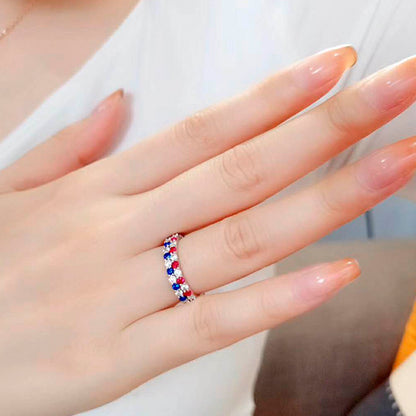 Imported 5A high carbon diamond natural red sapphire row diamond vice ring diamond ring 925 silver plated platinum stacking ring
