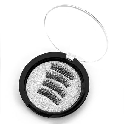 Three Magnetic Glue-Free Magnetic Eyelashes Small Round Box Magnet False Eyelashes