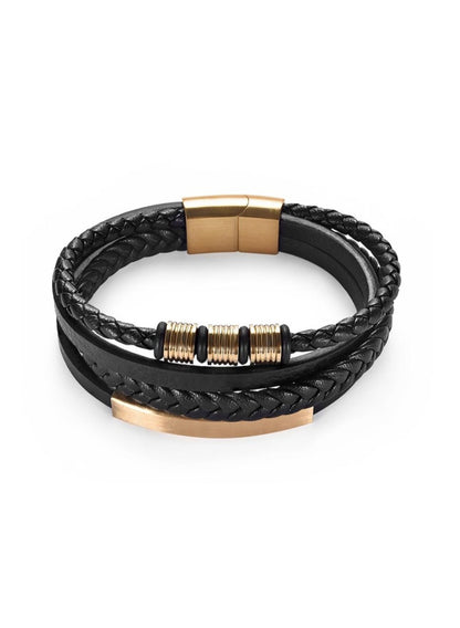 Stainless Steel Charm Men Bracelet Magnetic Clasp Braided Mutilayer Leather Wrapping Punk Rock Bangles