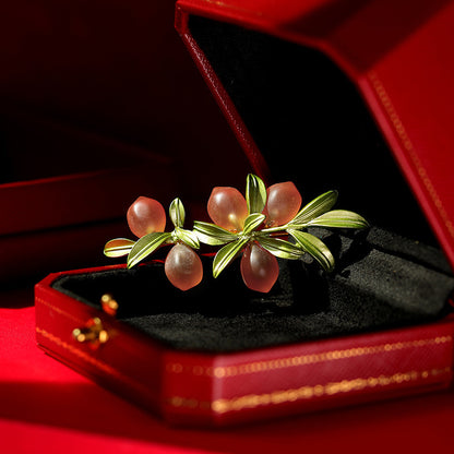 Forest Fairy Temperament Orange Natural Red Agate Brooch Literary Youth Retro High-End Brooch Pin