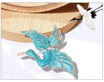 Blue Crane Brooch Enamel Drop Oil Pearl Brooch
