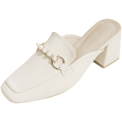 Summer New Net Celebrity No Heel Lazy Thick Heel High Heel Baotou Half Slippers Female Outer Wear Half Support Single Shoes Women