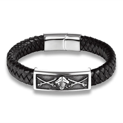 MKENDN Fashion Braided Leather Bracelets Skull Bracelet Punk Wrap Bracelet Stainless Steel Magnetic Buckle Fashion Bangles