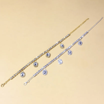 Hot New Square Rhinestone Anklet Fashion Single Row Beach Pendant Anklet European And American Cross-Border Jewelry Anklet