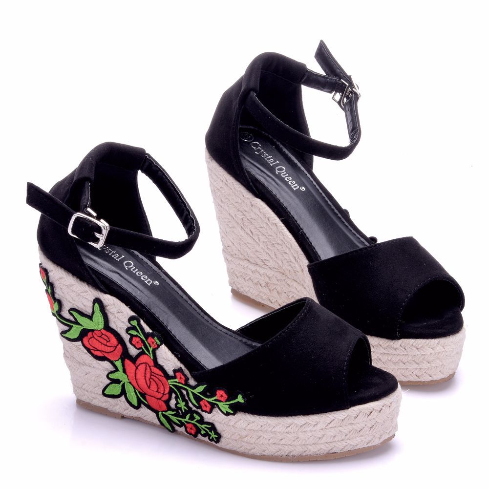 Slope Heel Sandals Women Summer Fashion Trendy Lace Fish Mouth Stiletto Heel Buckle Work Casual Ladies Sandals