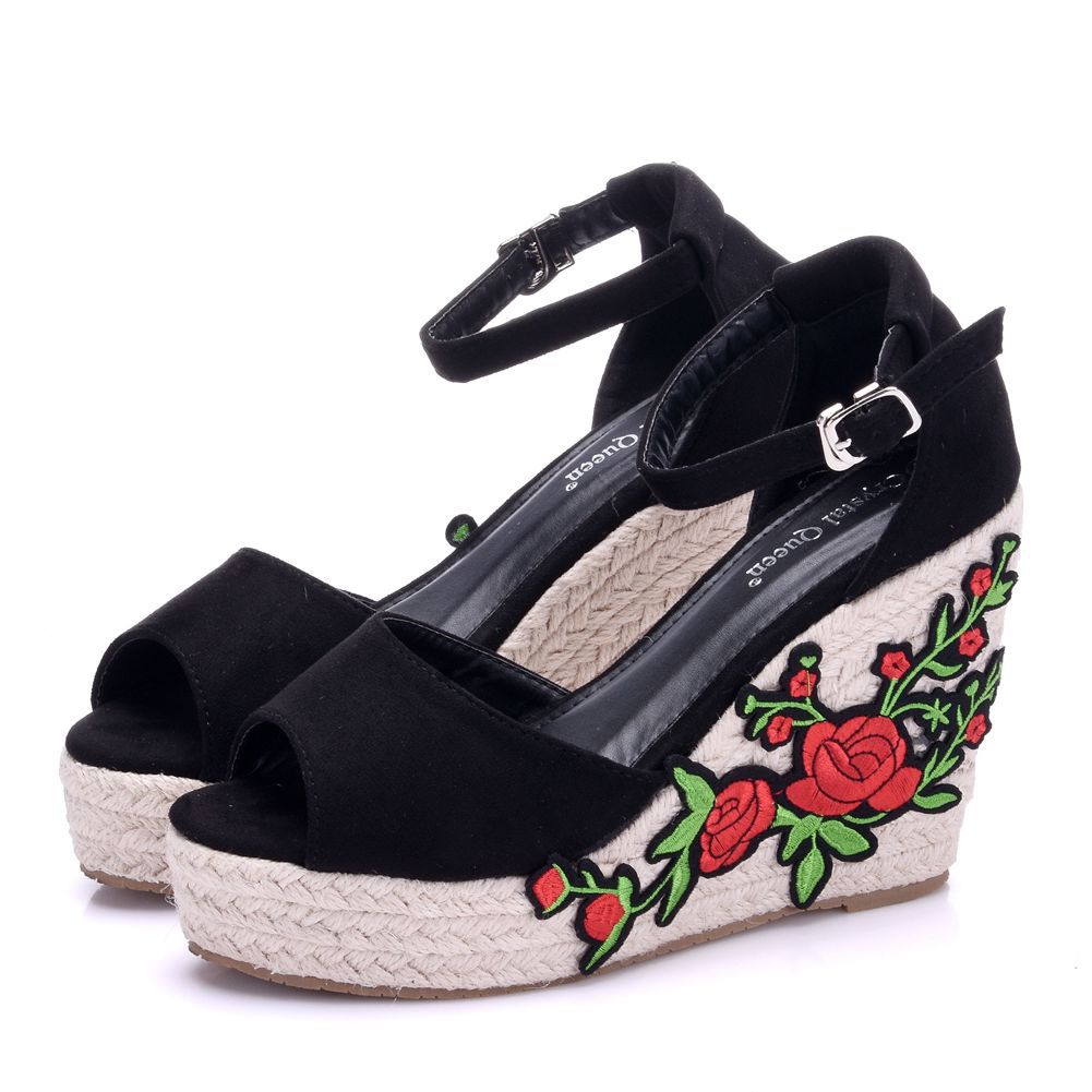 Slope Heel Sandals Women Summer Fashion Trendy Lace Fish Mouth Stiletto Heel Buckle Work Casual Ladies Sandals
